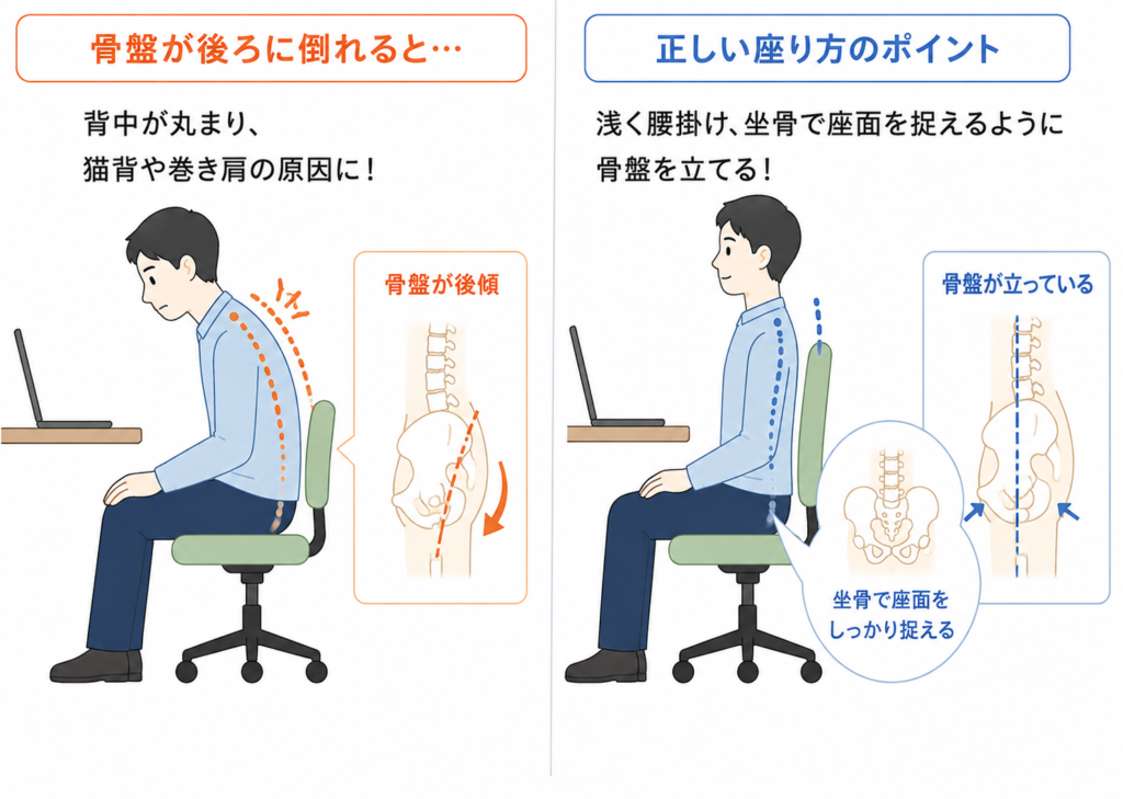 正しい座り方・立ち方の見直し
